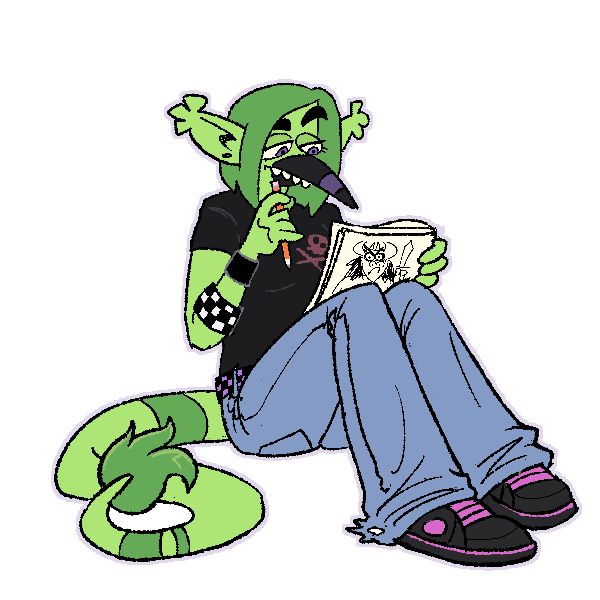 An alien gryphon teen drawing in a notepad